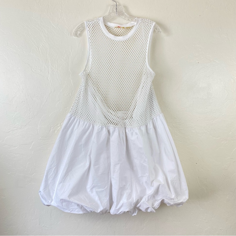 Anthropologie White Mesh Bodice Bubble Hem Dress